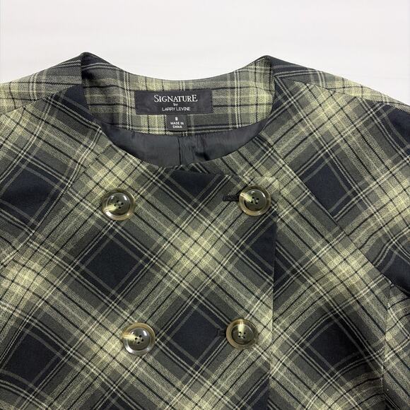 Signature by Larry Levine Jacket Women's Size 8 Olive & Black Plaid - Picture 3 of 8